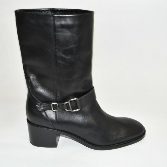 New! Aquatalia Moto Boot Black Leather Buckle Size 9.5 MSRP $495 T45